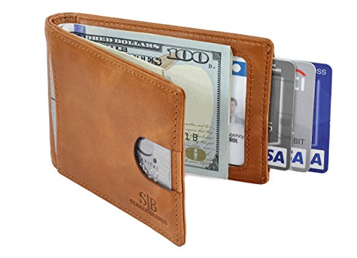 SERMAN BRANDS RFID Blocking Slim Bifold Genuine Leather Minimalist Front Pocket Wallets for Men with Money Clip 